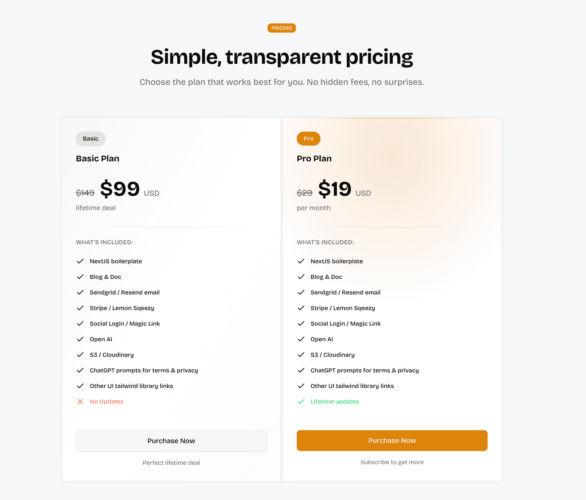 Pricing component